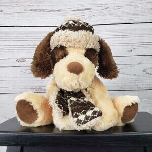 Hug Fun Brown and Cream Puppy Dog Plush with Hat and Scarf 13''